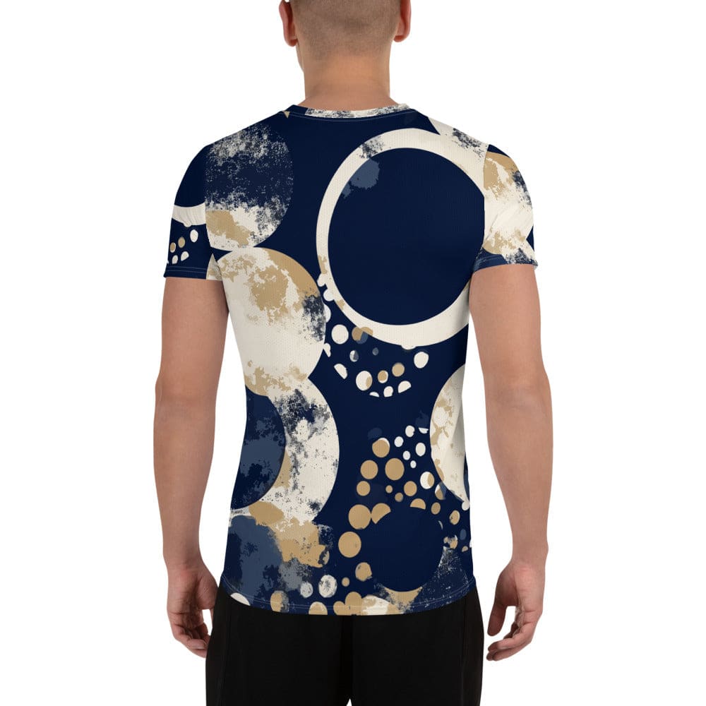 Mens Stretch Fit Athletic Sports T-shirt - Blue Beige Spotted Print