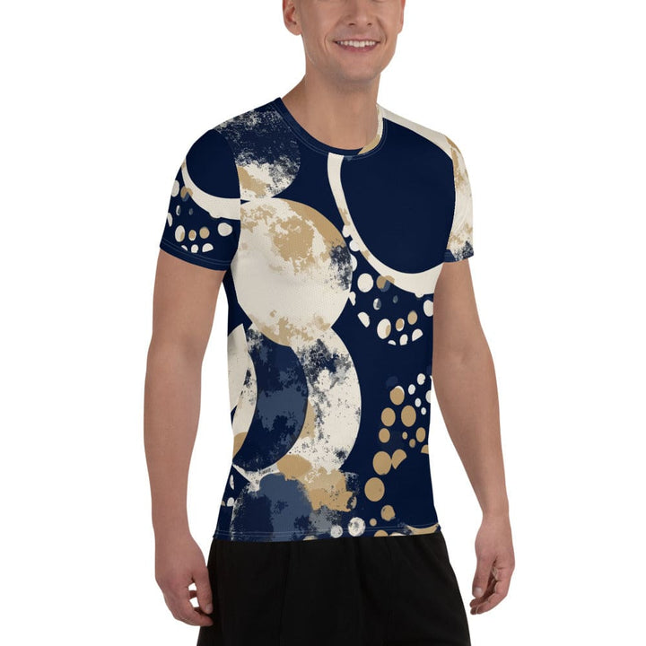 Mens Stretch Fit Athletic Sports T-shirt - Blue Beige Spotted Print