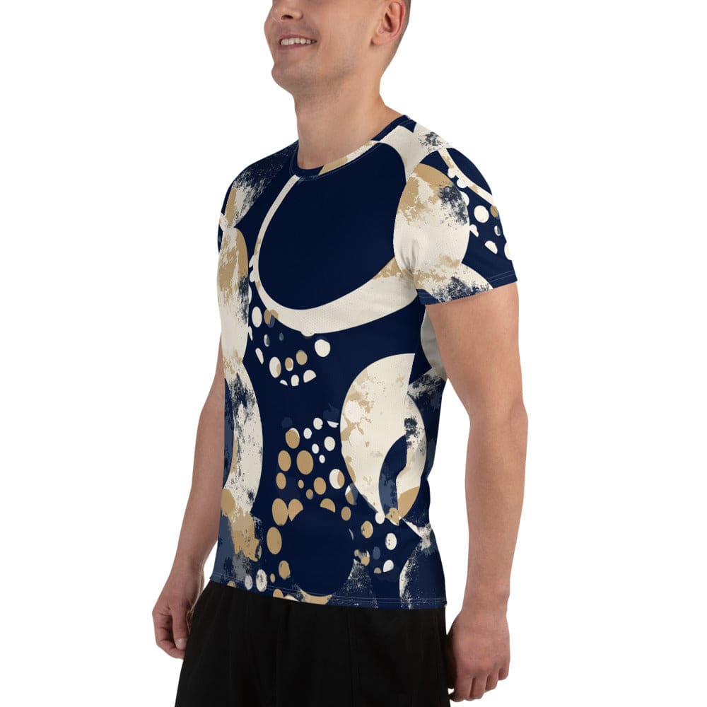 Mens Stretch Fit Athletic Sports T-shirt - Blue Beige Spotted Print