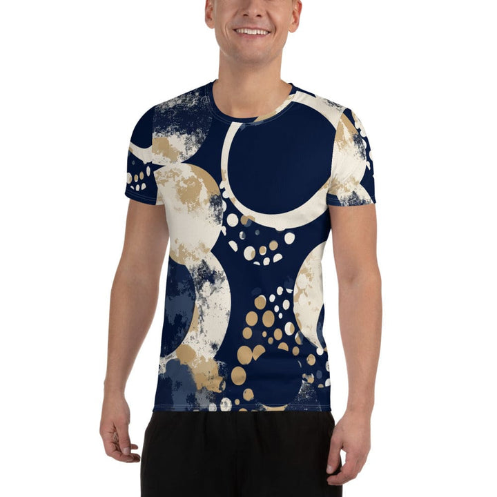 Mens Stretch Fit Athletic Sports T-shirt - Blue Beige Spotted Print