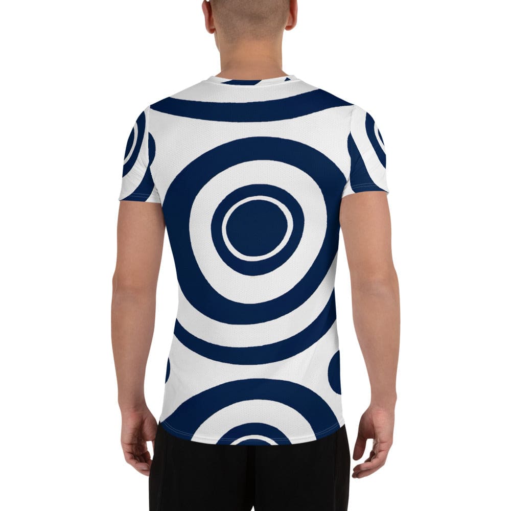 Mens Stretch Fit Athletic Sports T-shirt - Navy Blue and White