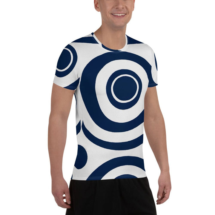 Mens Stretch Fit Athletic Sports T-shirt - Navy Blue and White