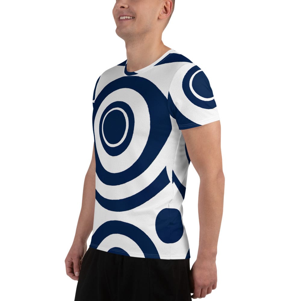 Mens Stretch Fit Athletic Sports T-shirt - Navy Blue and White