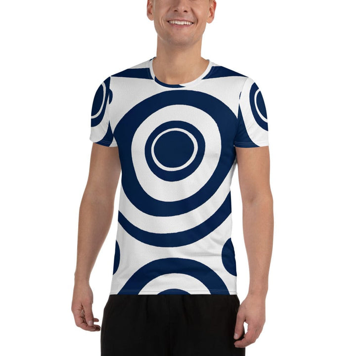 Mens Stretch Fit Athletic Sports T-shirt - Navy Blue and White