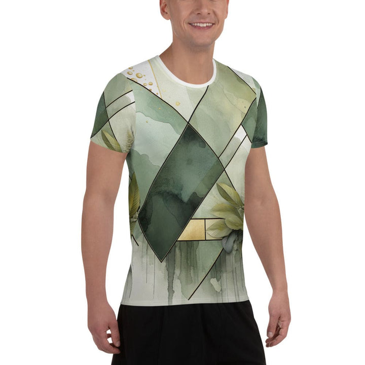Mens Stretch Fit Athletic Sports T-shirt - Olive Green Mint Leaf