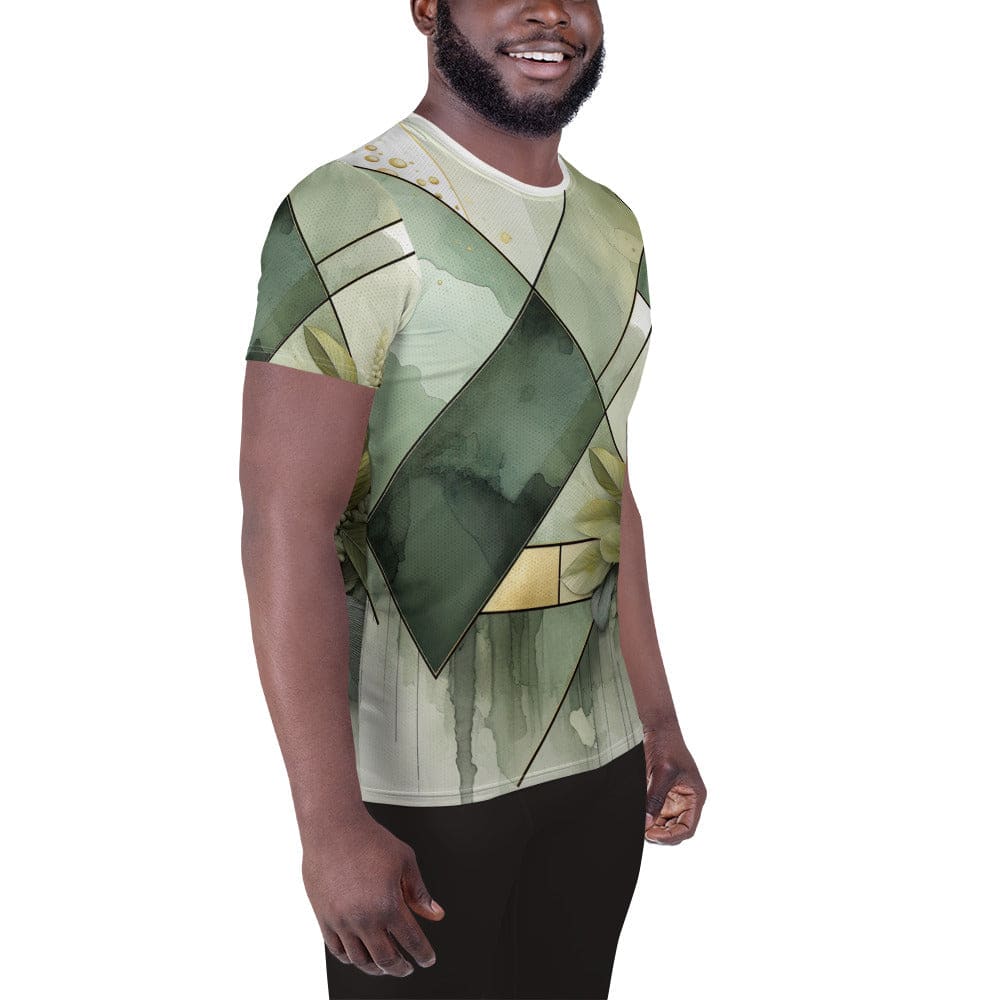 Mens Stretch Fit Athletic Sports T-shirt - Olive Green Mint Leaf