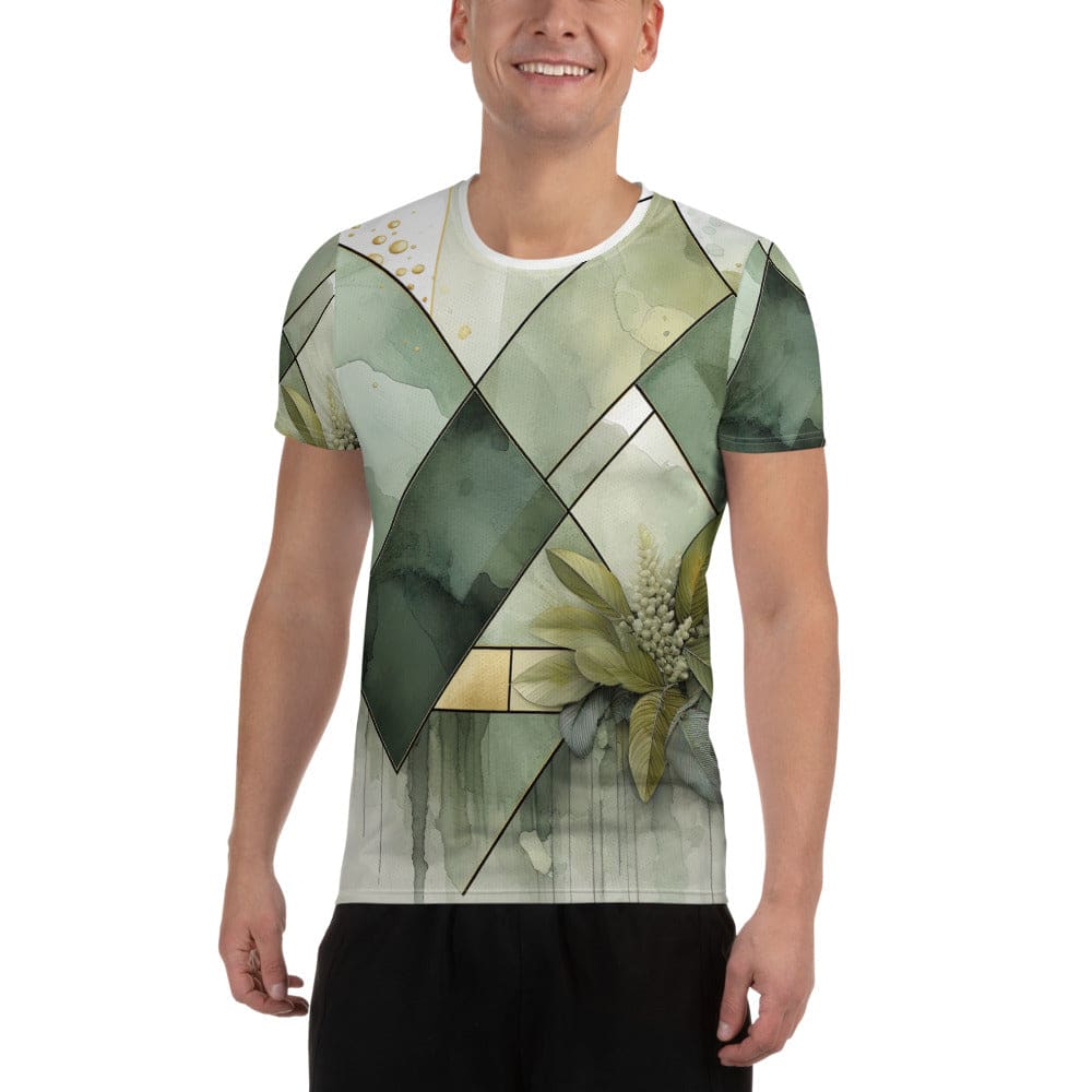 Mens Stretch Fit Athletic Sports T-shirt - Olive Green Mint Leaf