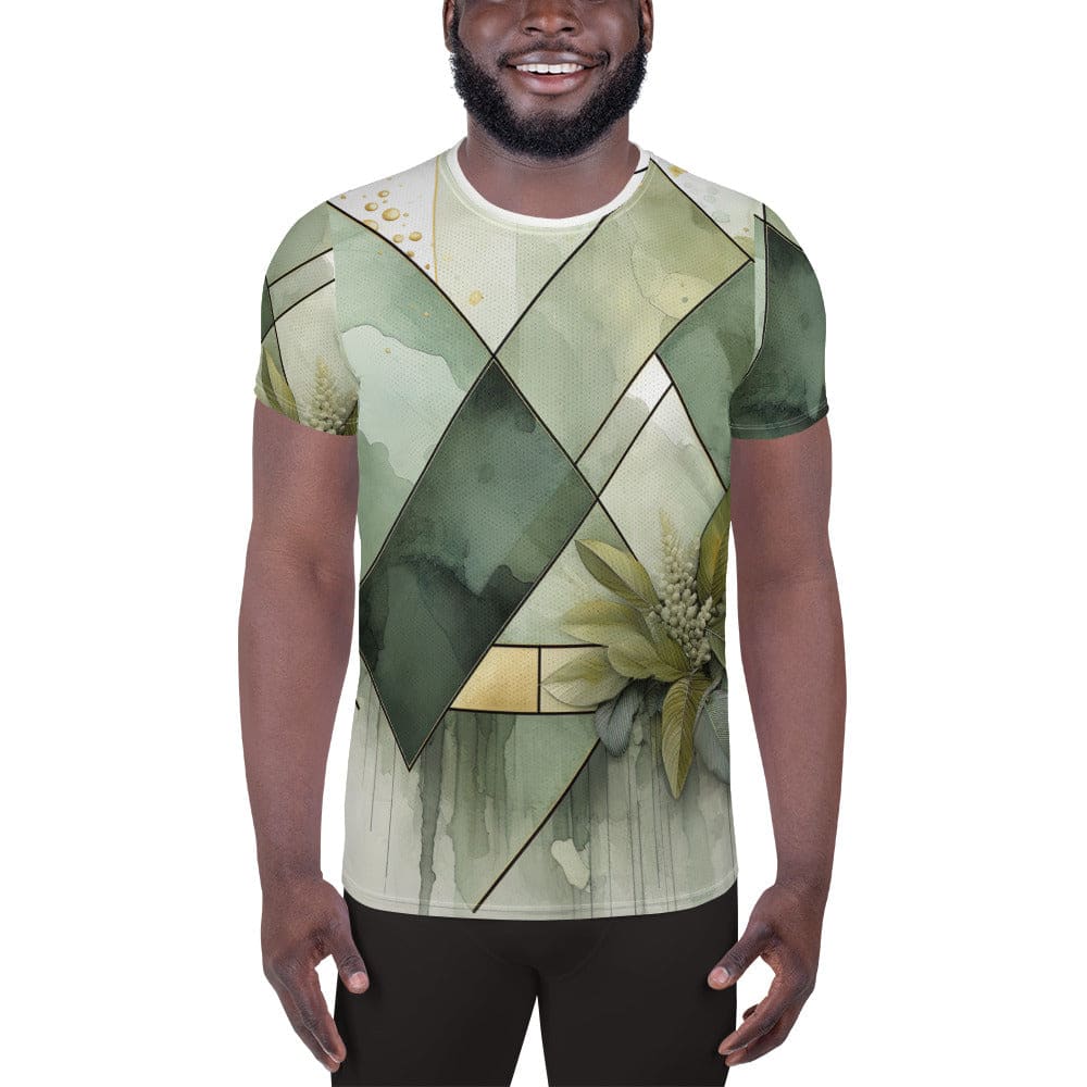 Mens Stretch Fit Athletic Sports T-shirt - Olive Green Mint Leaf