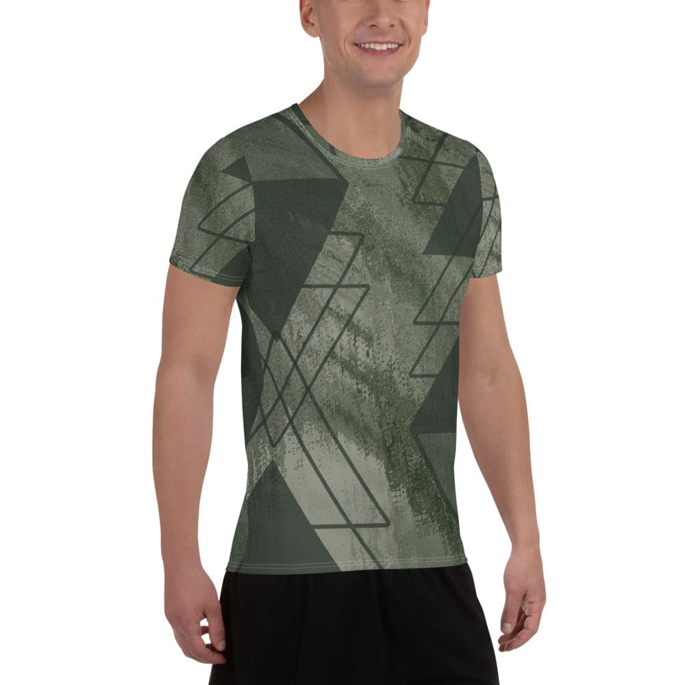 Mens Stretch Fit Athletic Sports T-shirt - Olive Green Triangular