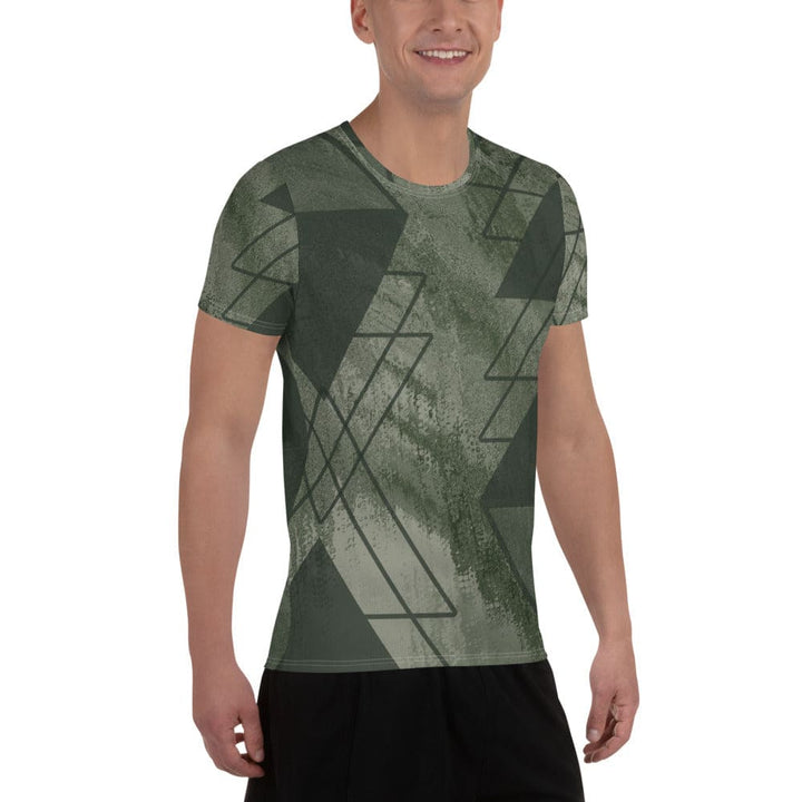 Mens Stretch Fit Athletic Sports T-shirt - Olive Green Triangular
