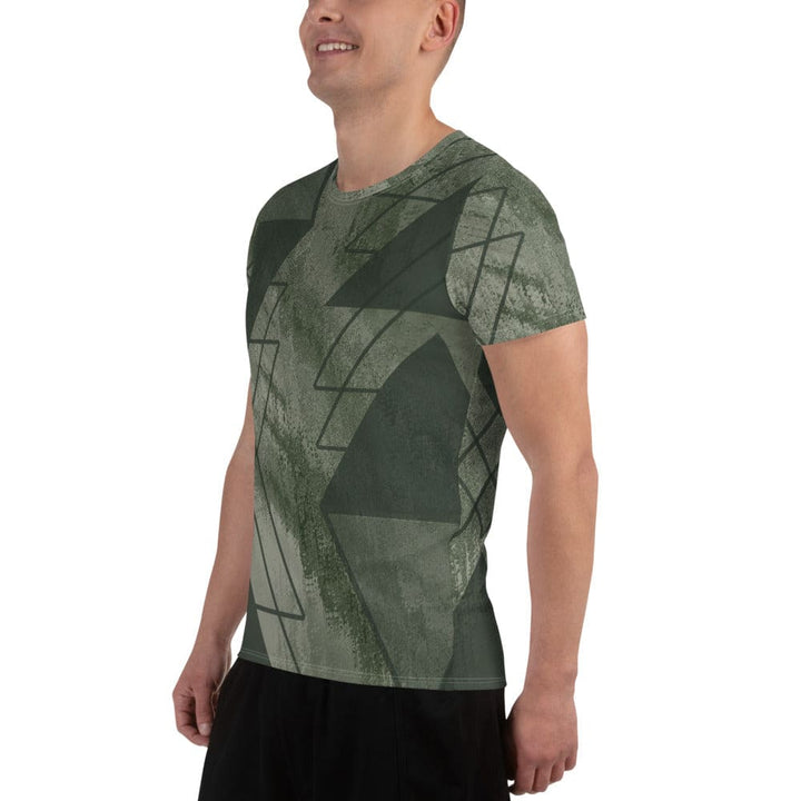 Mens Stretch Fit Athletic Sports T-shirt - Olive Green Triangular