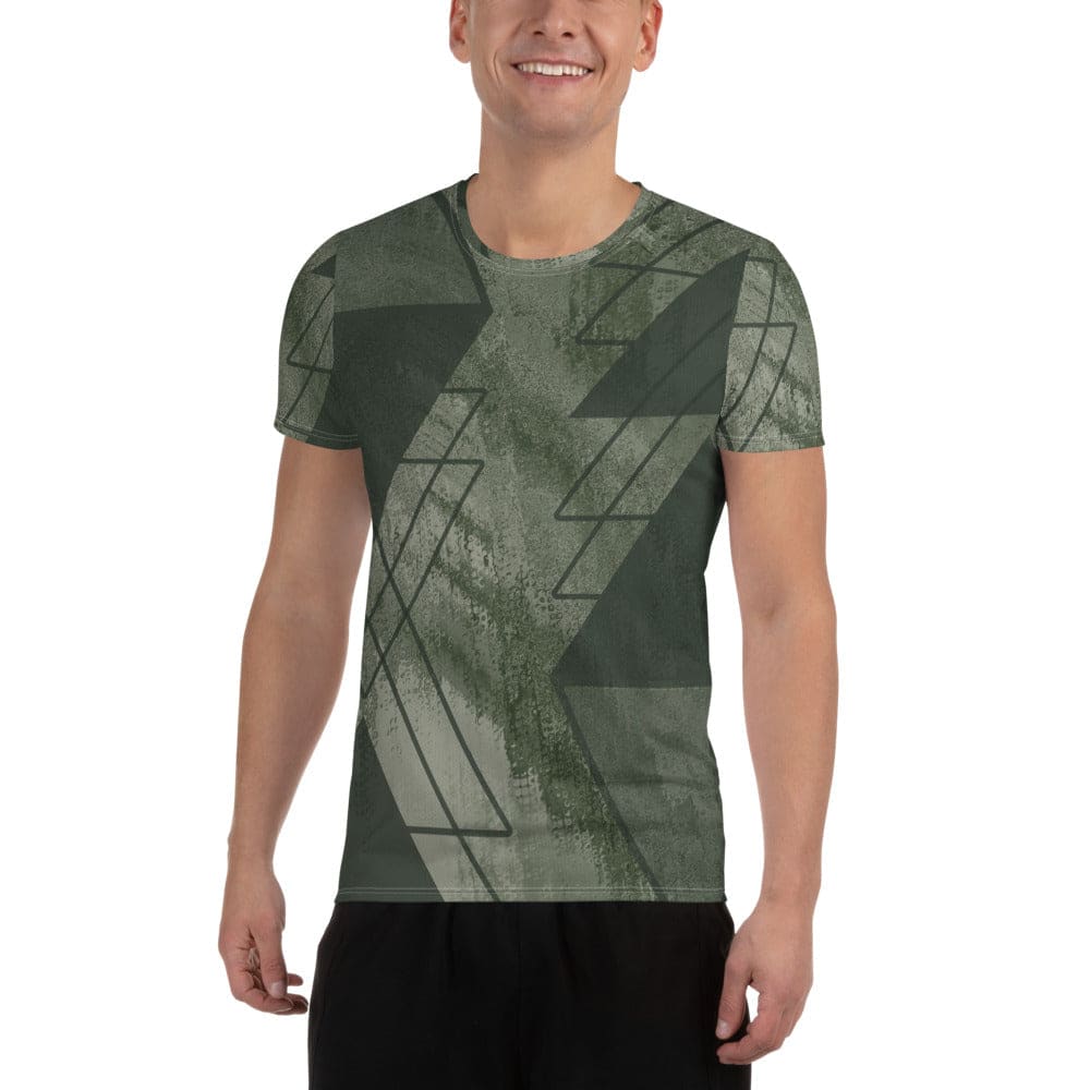 Mens Stretch Fit Athletic Sports T-shirt - Olive Green Triangular