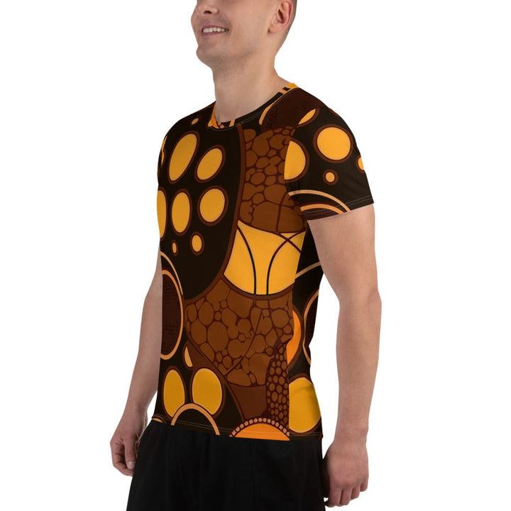 Mens Stretch Fit Athletic Sports T-shirt - Orange Brown Spotted Print