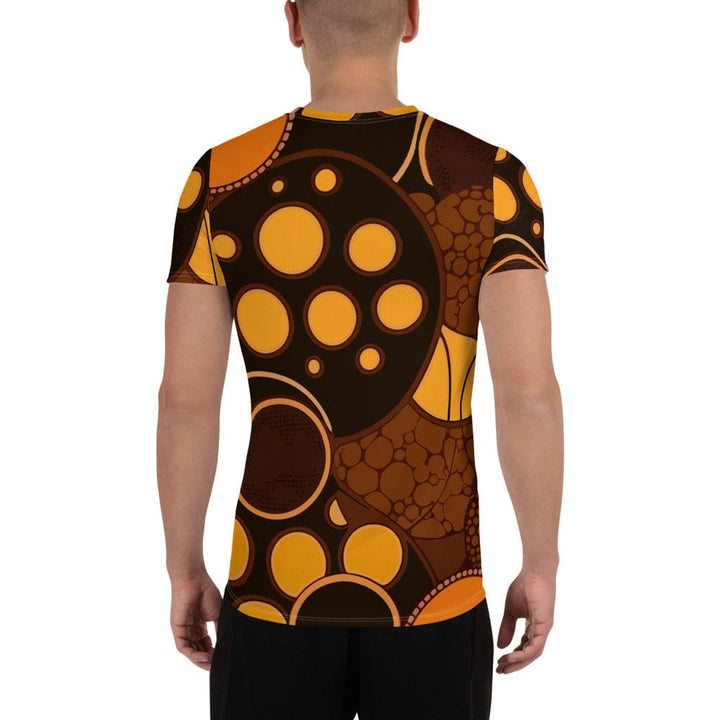 Mens Stretch Fit Athletic Sports T-shirt - Orange Brown Spotted Print