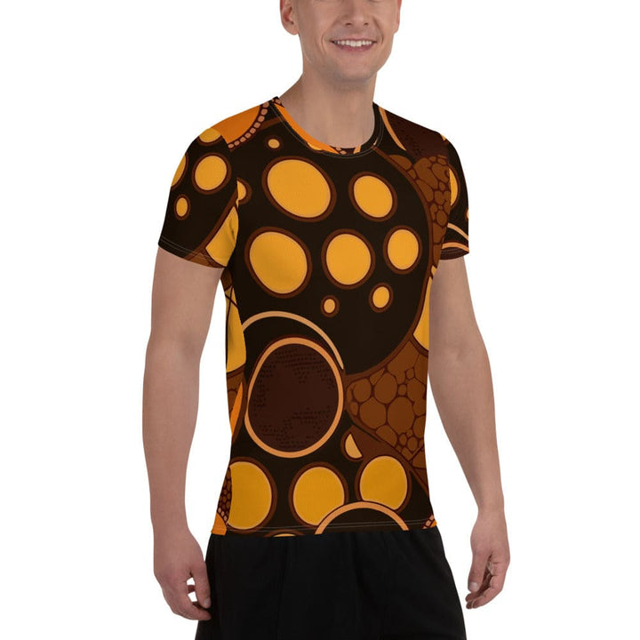 Mens Stretch Fit Athletic Sports T-shirt - Orange Brown Spotted Print