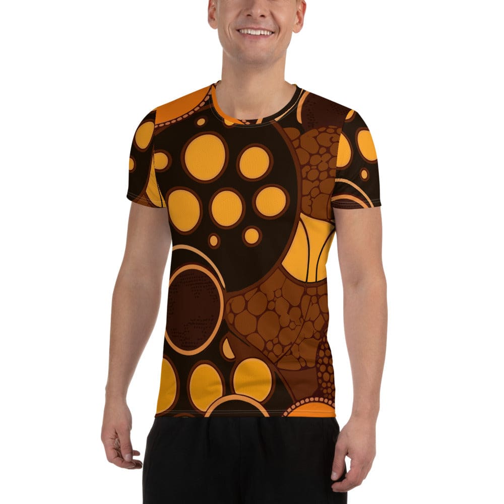 Mens Stretch Fit Athletic Sports T-shirt - Orange Brown Spotted Print
