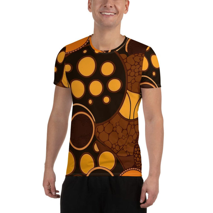 Mens Stretch Fit Athletic Sports T-shirt - Orange Brown Spotted Print