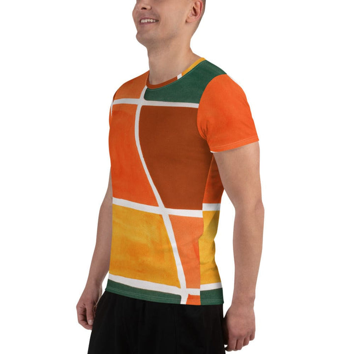 Mens Stretch Fit Athletic Sports T-shirt - Orange Green Boho Pattern