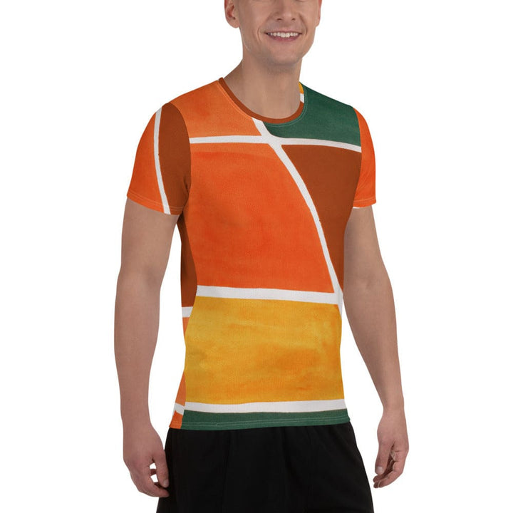 Mens Stretch Fit Athletic Sports T-shirt - Orange Green Boho Pattern