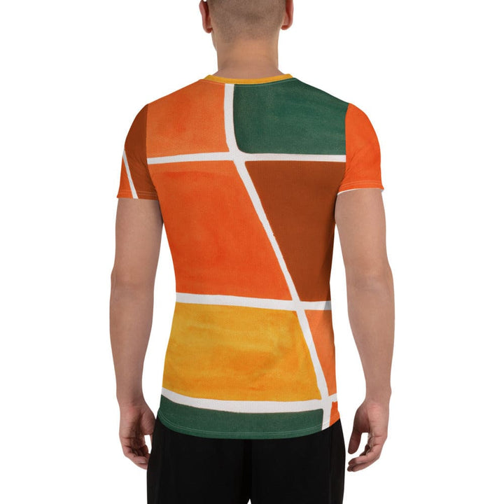Mens Stretch Fit Athletic Sports T-shirt - Orange Green Boho Pattern