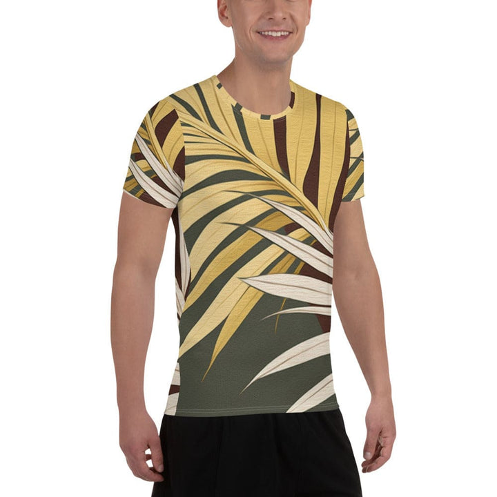 Mens Stretch Fit Athletic Sports T-shirt - Palm Tree Leaves Pattern
