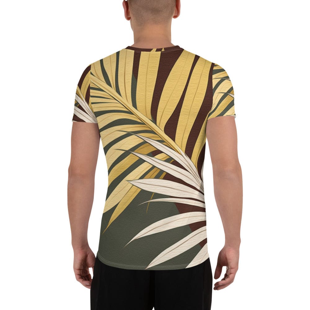 Mens Stretch Fit Athletic Sports T-shirt - Palm Tree Leaves Pattern