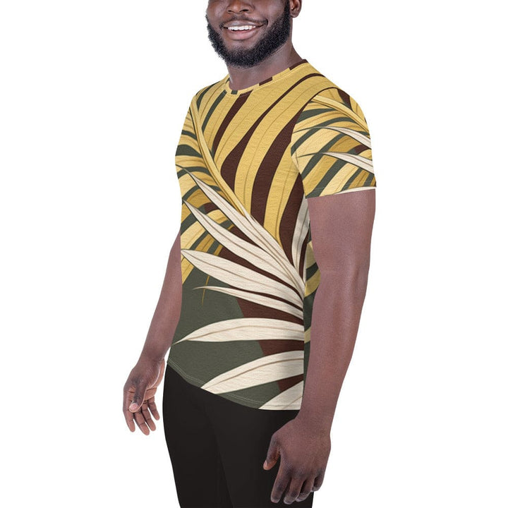Mens Stretch Fit Athletic Sports T-shirt - Palm Tree Leaves Pattern