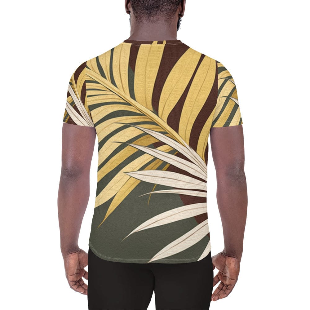 Mens Stretch Fit Athletic Sports T-shirt - Palm Tree Leaves Pattern