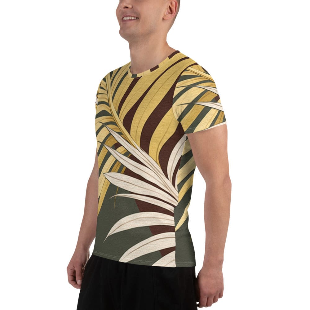 Mens Stretch Fit Athletic Sports T-shirt - Palm Tree Leaves Pattern