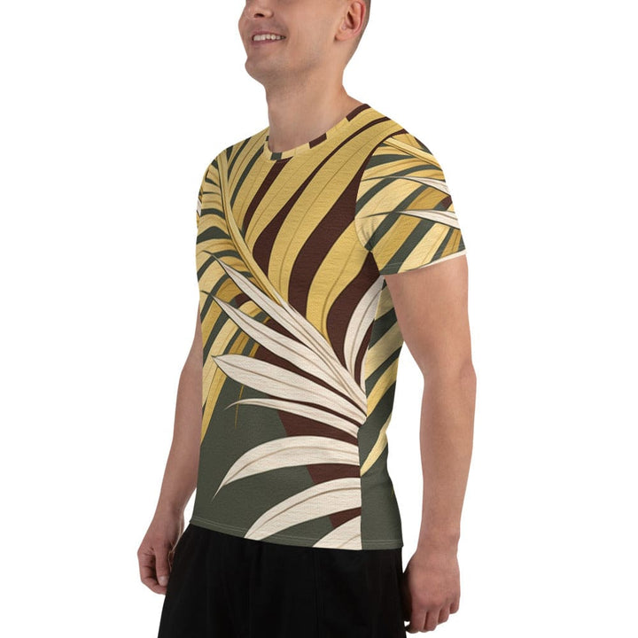 Mens Stretch Fit Athletic Sports T-shirt - Palm Tree Leaves Pattern