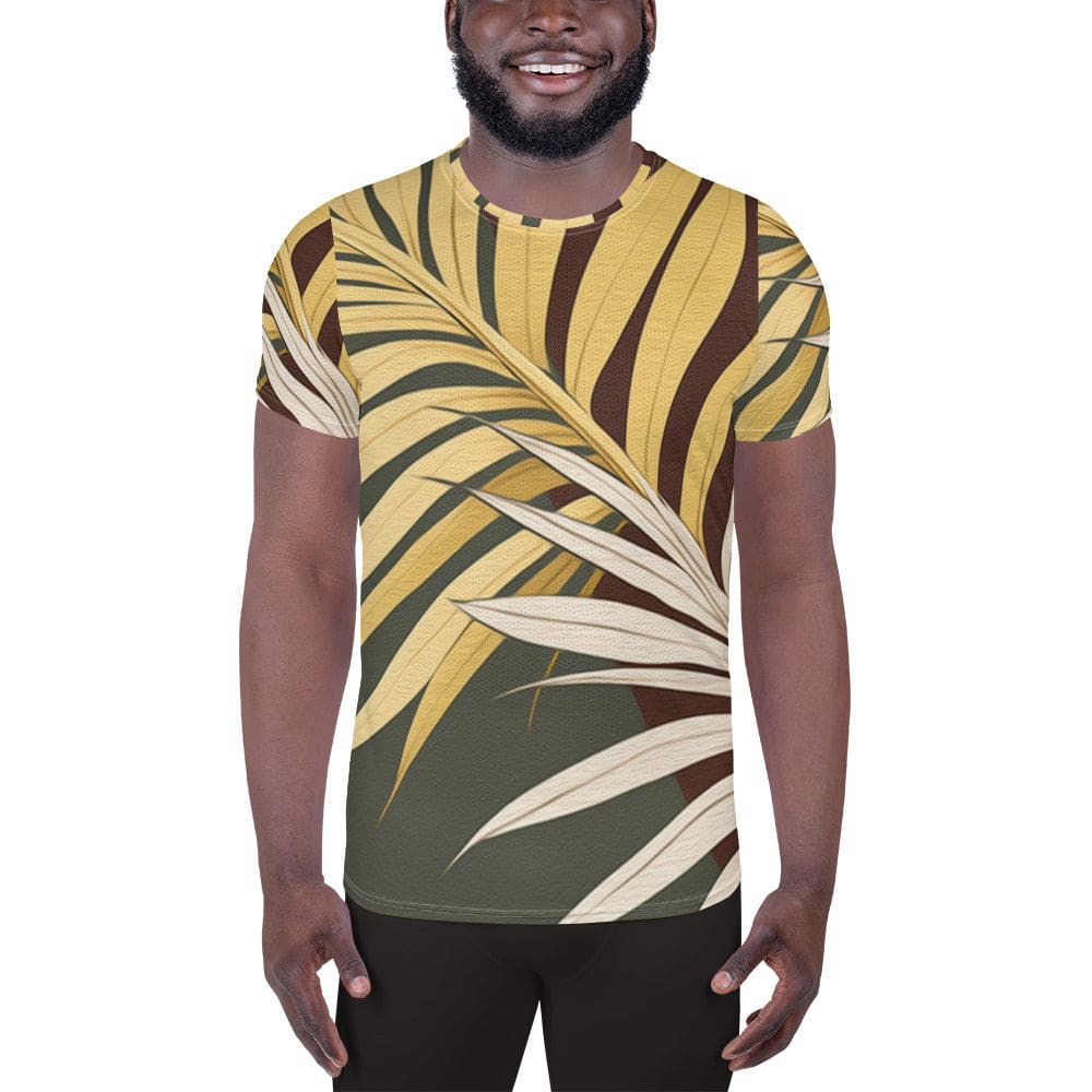 Mens Stretch Fit Athletic Sports T-shirt - Palm Tree Leaves Pattern