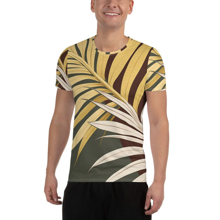 Mens Stretch Fit Athletic Sports T-shirt - Palm Tree Leaves Pattern