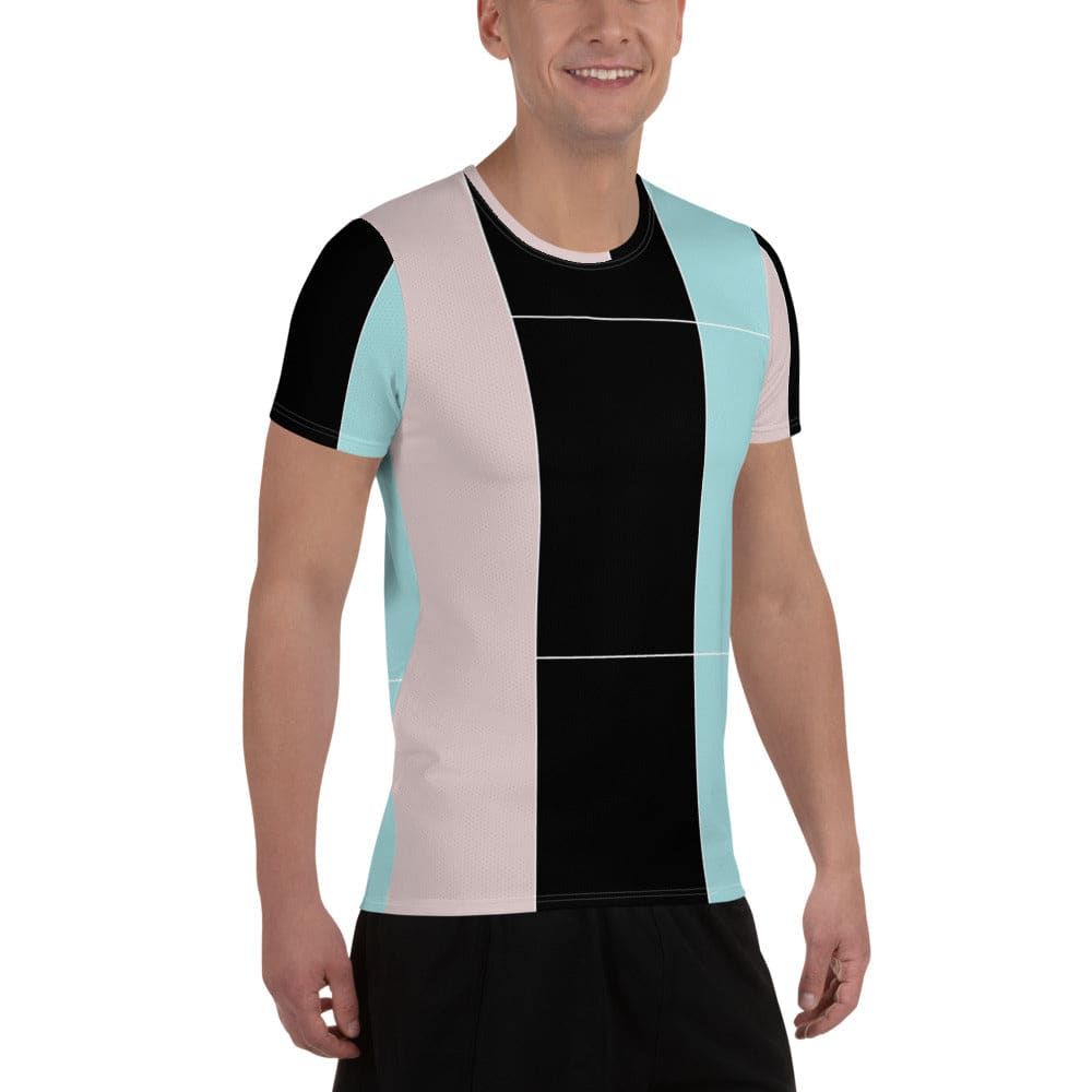 Mens Stretch Fit Athletic Sports T-shirt - Pastel Pink Black Blue