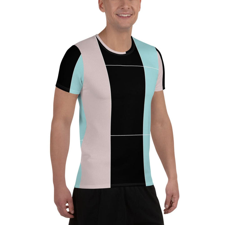 Mens Stretch Fit Athletic Sports T-shirt - Pastel Pink Black Blue