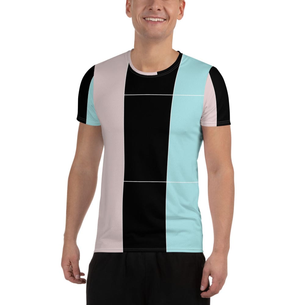 Mens Stretch Fit Athletic Sports T-shirt - Pastel Pink Black Blue