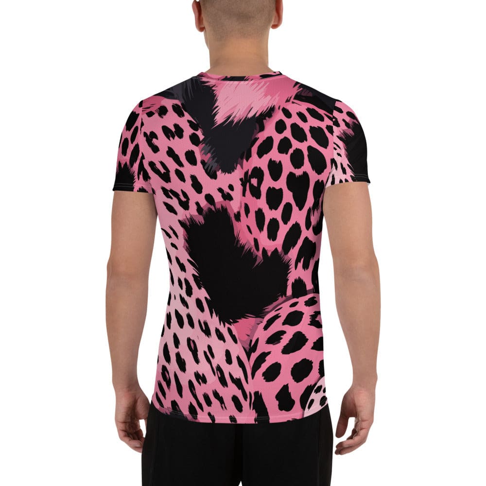 Mens Stretch Fit Athletic Sports T-shirt - Pink Black Spotted Print