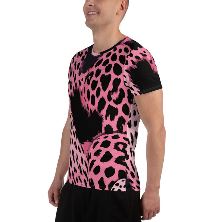 Mens Stretch Fit Athletic Sports T-shirt - Pink Black Spotted Print