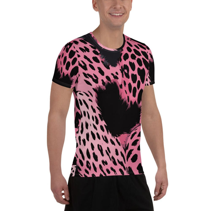 Mens Stretch Fit Athletic Sports T-shirt - Pink Black Spotted Print