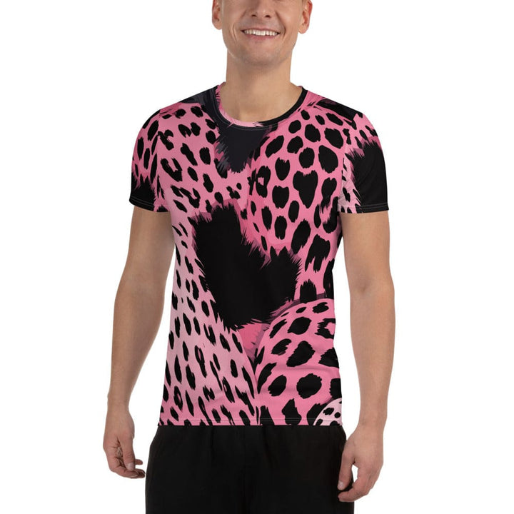 Mens Stretch Fit Athletic Sports T-shirt - Pink Black Spotted Print