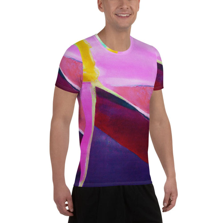 Mens Stretch Fit Athletic Sports T-shirt - Pink and Purple Pattern
