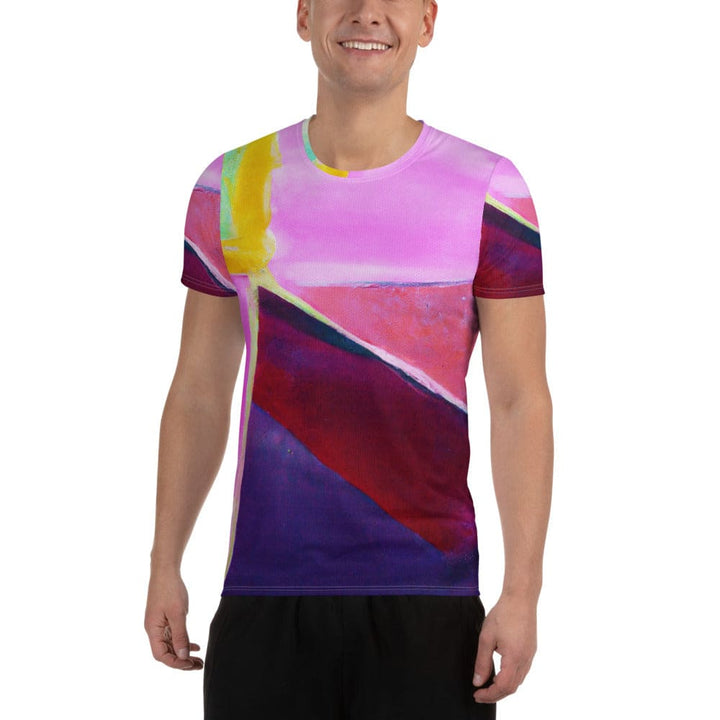 Mens Stretch Fit Athletic Sports T-shirt - Pink and Purple Pattern