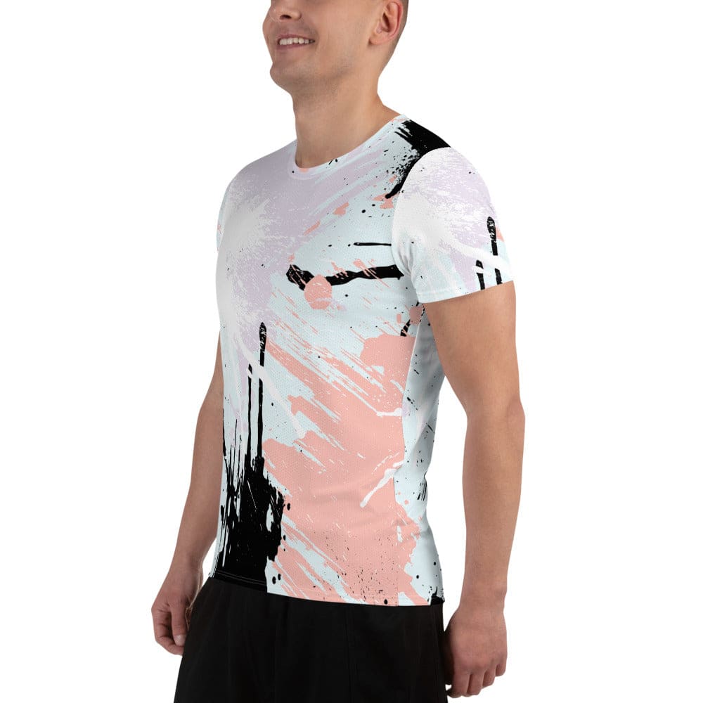 Mens Stretch Fit Athletic Sports T-shirt - Pink Black Abstract Print