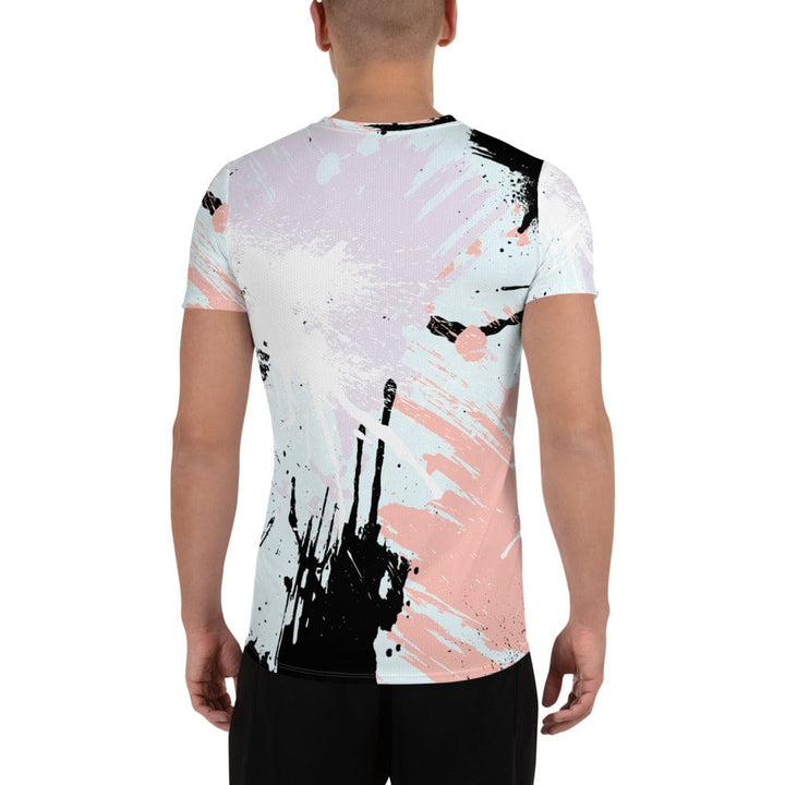 Mens Stretch Fit Athletic Sports T-shirt - Pink Black Abstract Print