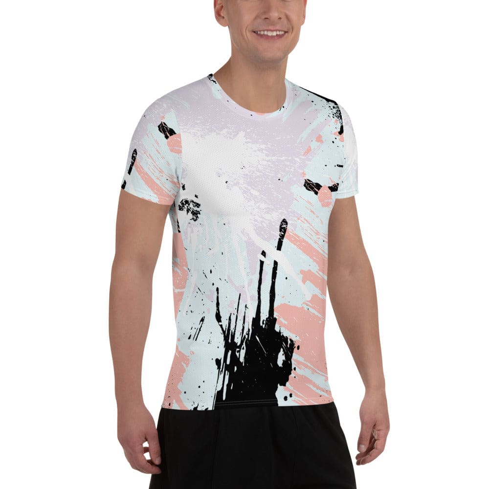 Mens Stretch Fit Athletic Sports T-shirt - Pink Black Abstract Print