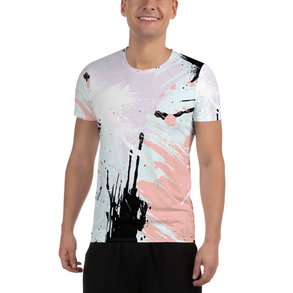 Mens Stretch Fit Athletic Sports T-shirt - Pink Black Abstract Print