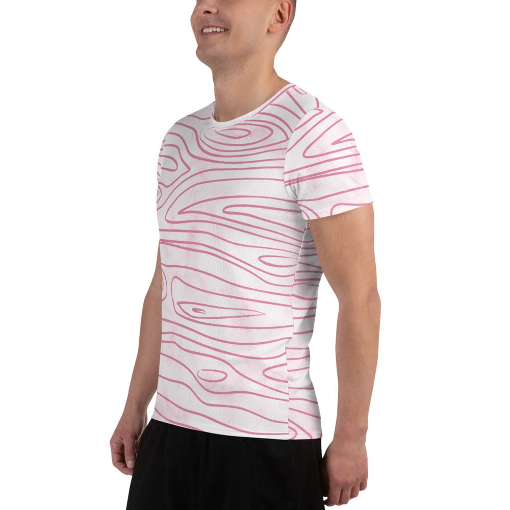 Mens Stretch Fit Athletic Sports T-shirt - Pink Line Art Sketch Print