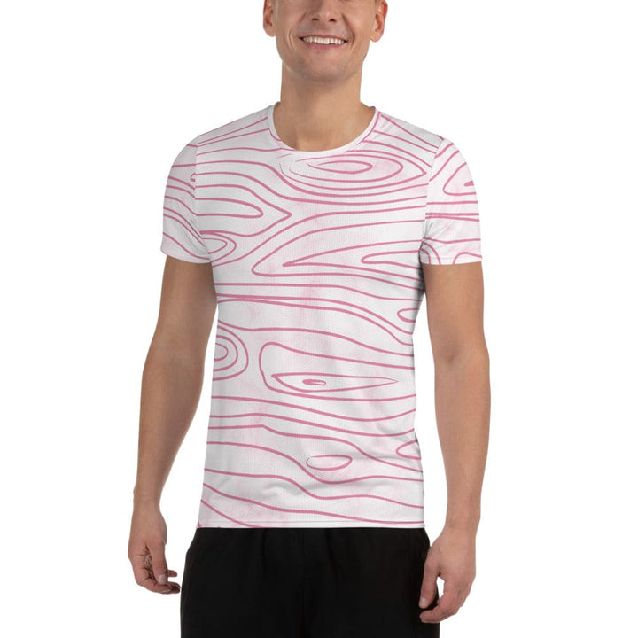 Mens Stretch Fit Athletic Sports T-shirt - Pink Line Art Sketch Print