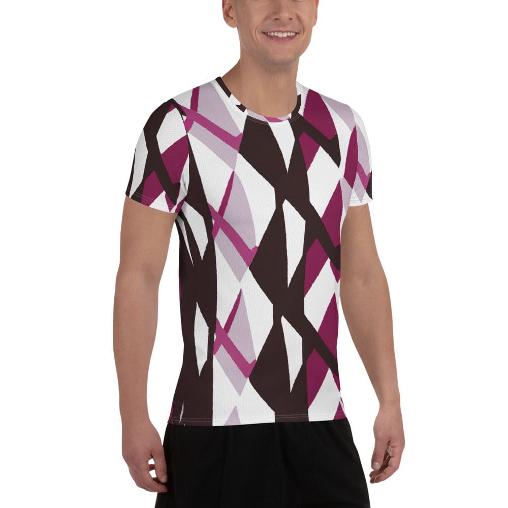 Mens Stretch Fit Athletic Sports T-shirt - Pink Mauve Pattern