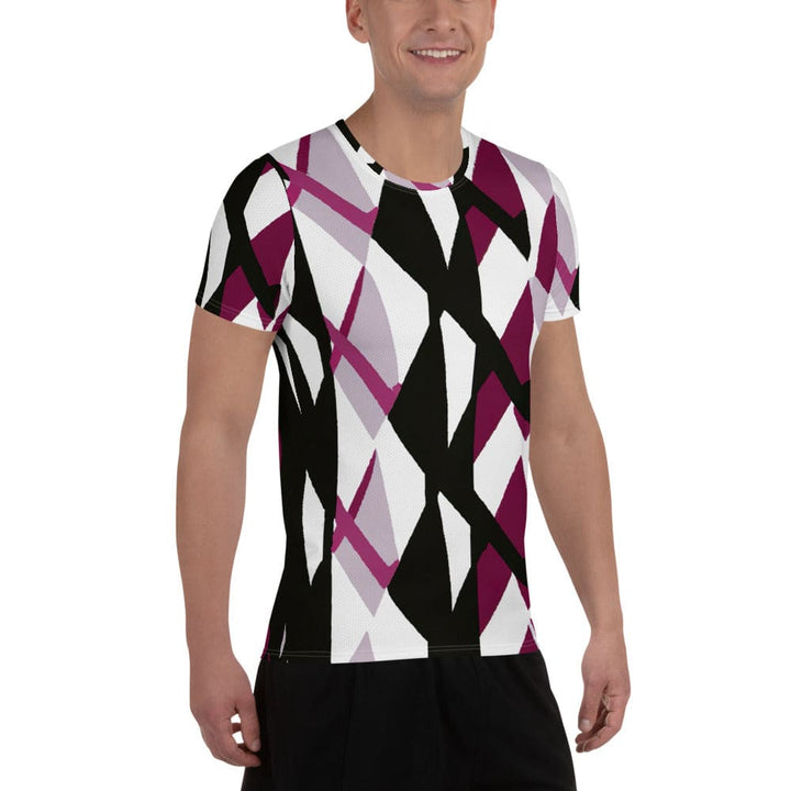 Mens Stretch Fit Athletic Sports T-shirt - Pink Mauve Pattern