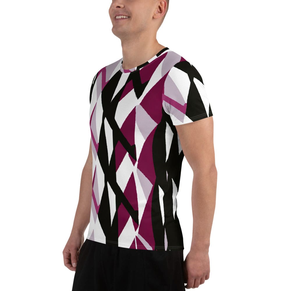 Mens Stretch Fit Athletic Sports T-shirt - Pink Mauve Pattern